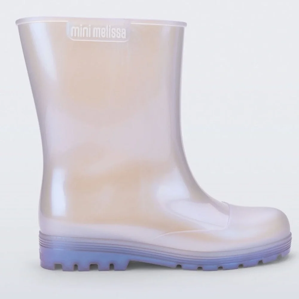 Mini Melissa Welly Big Girls Rain Boots Pearl Blue Irridescent Size 4 NIB
